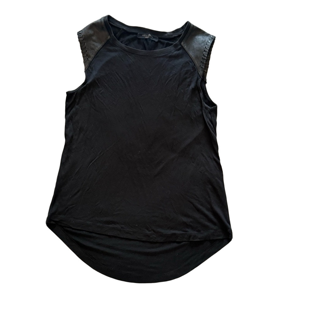 All Saints Black Muscle Tee‎ with Leather Detail